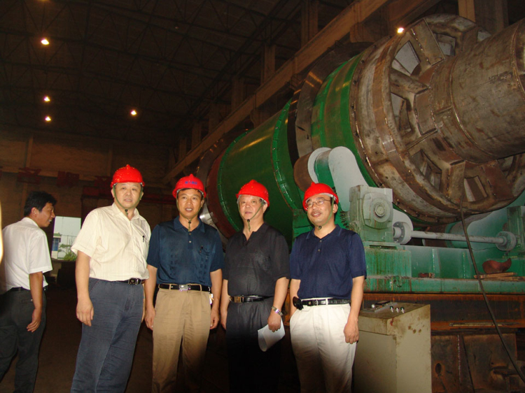 Chairman Wang Jiaan accompanied China Research Institute of Petroleum Exploration and design leader in the development of the oil sands retorting common horizontal furnace posed for pictures